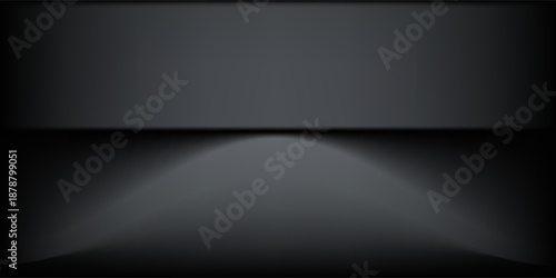 Black studio room. Limbo dark grey spotlight background. Abstract 3d backdrop for product presentation. Minimal wall scene. Showcase, promotion display. Vector stage mockup illustration
