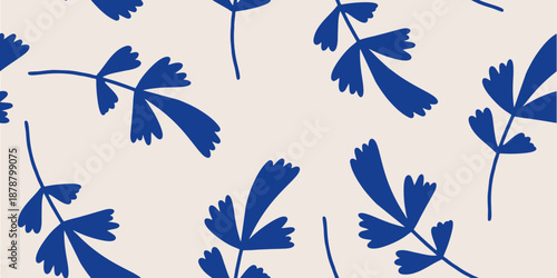 Nature-Inspired Flat Leaf Motif in Blue and Beige