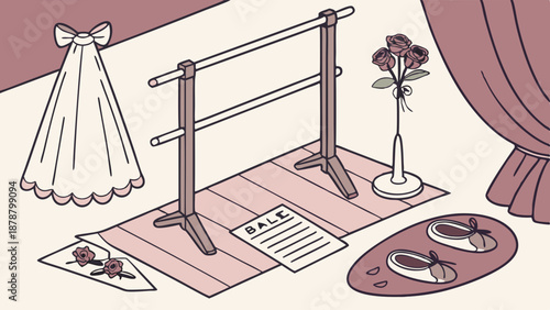 Ballet Barre Studio Sale Still Life for Dance School Closure or Secondhand Gear Promotion with Pointe Shoes