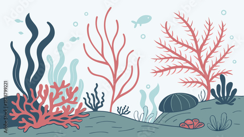 Vibrant Underwater Seaweed Coral Reef Scene Perfect For Ocean Ecology Websites Or Nature Themed Childrens Book Design