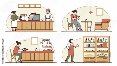 Cafe Staff Serving Customers and Displaying Baked Goods for Retail and Hospitality Web Design Projects