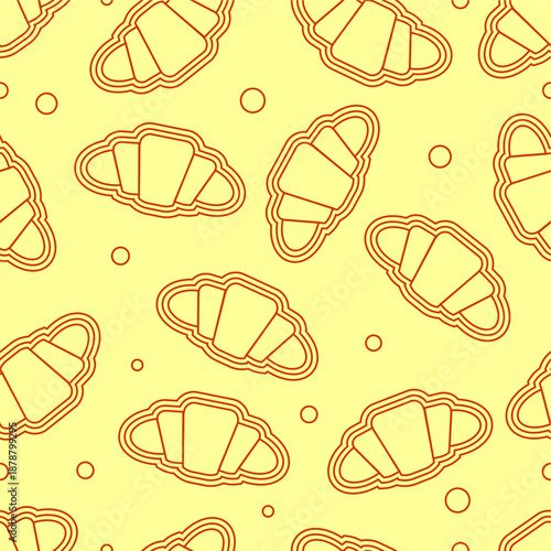 Doodle croissant pattern background. Seamless pattern fast food croissant. Bakery theme pattern. Doodle bread pattern background.