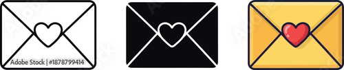 Valentine's day Set of love letter icons with heart symbols on envelopes