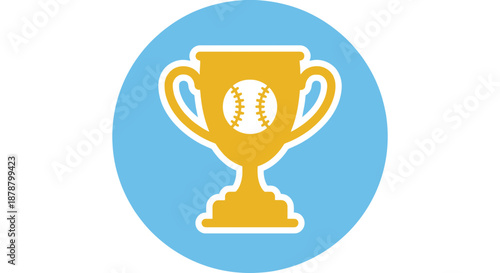 A golden trophy with a baseball inside, symbolizing achievement and victory in sports, illustrated in a simple graphic style