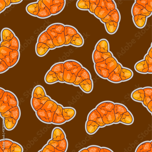 Seamless pattern of croissant. Fast food croissant pattern background. Seamless fast food croissant pattern. 
Bread pattern background.