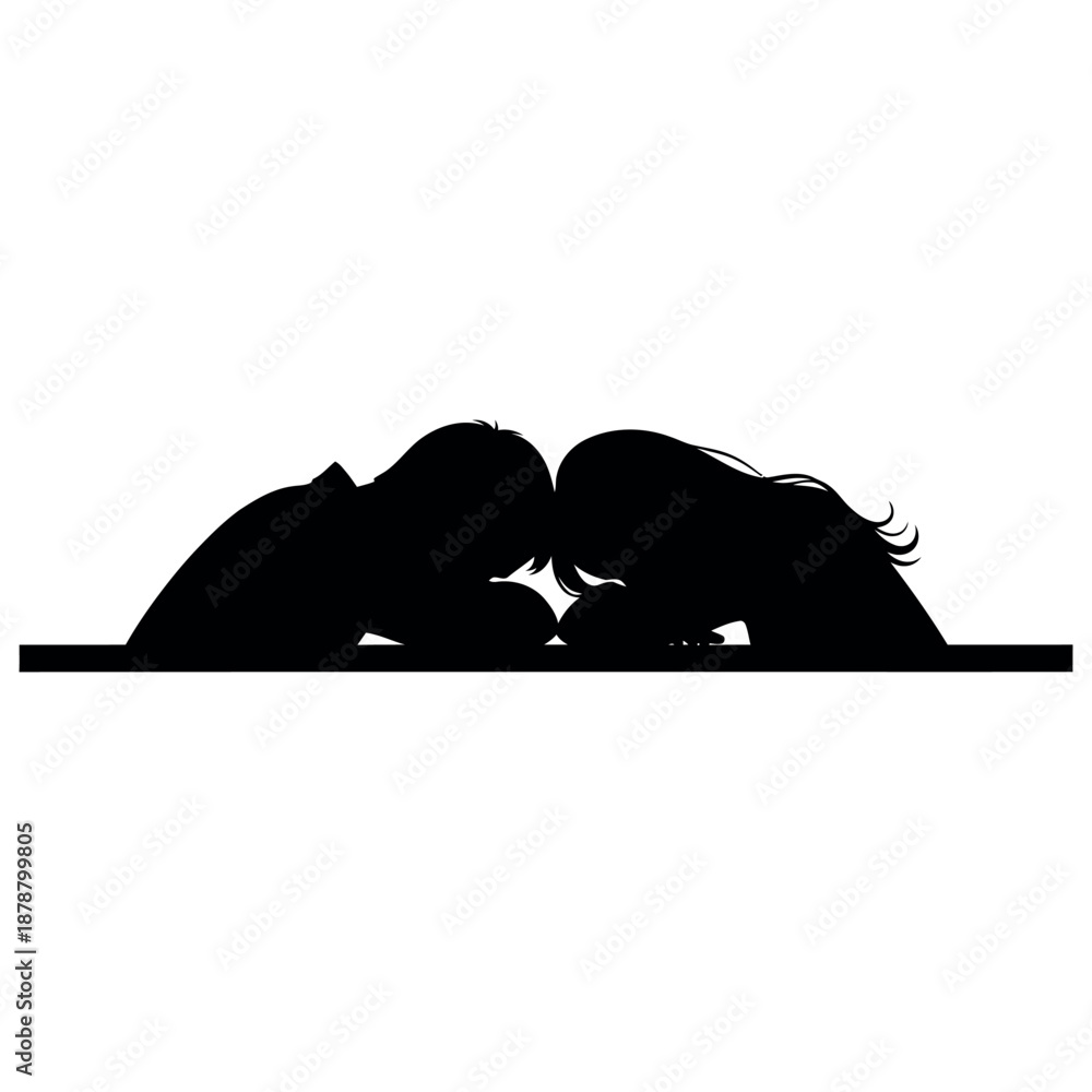 Fototapeta premium Romantic Couple Silhouette Illustration: Man and Woman in Tender Embrace, Intimate Love Moment, and Heartfelt Connection Minimalist Vector