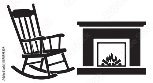 Rocking chair beside a cozy fireplace