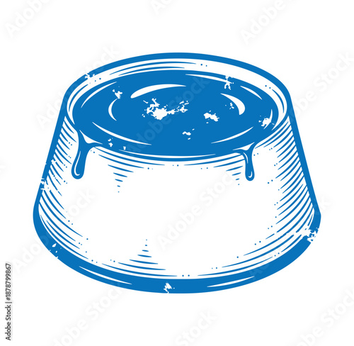 blue paint can with drips on the side isolated on white background