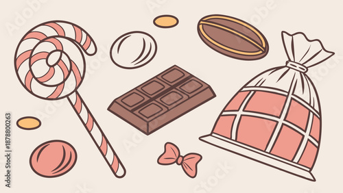 Sweet Candy Assortment Illustration for Holiday Confectionery Sales Promotions Website Banners and Packaging Design