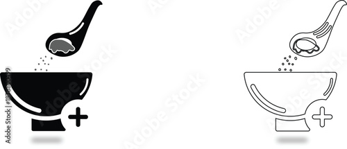 ICONS Bowl with spoon adding ingredients simple icon for food preparation and cooking vector illustration