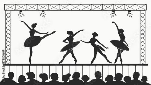 Ballet Dancers Performing on Stage Silhouette for Theater Arts Promotion Event Audience Enjoyment