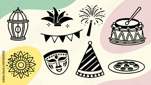 Festive Celebration Icons Set for Party Invitations Banners Decorations Design Joyful Events