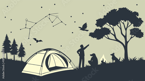 Stargazing Camping Adventure Silhouette Enjoying Night Sky Constellation Outdoors Trip for Travel Brochures or Outdoor Lifestyle Websites