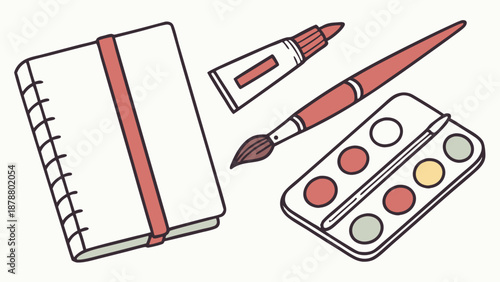 Watercolor Painting Supplies Flat Lay for Art Class Projects Creative Hobby Design Studio Inspiration