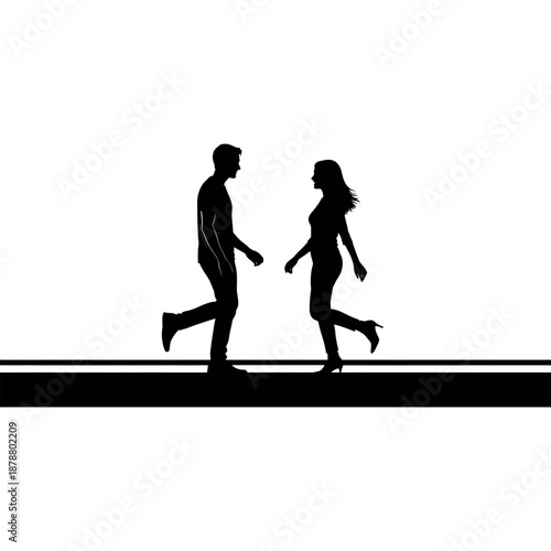 Simple yet elegant illustration of a couple walking together in silhouette, conveying love, harmony, and togetherness in a minimalist style.