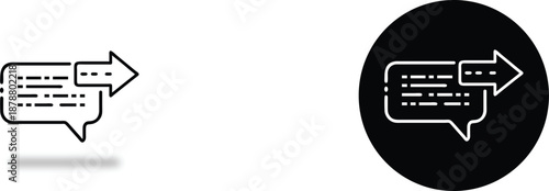 ICONS Chat bubble with outgoing arrow icon representing message sending or communication in outline and solid circle styles for digital interfaces
