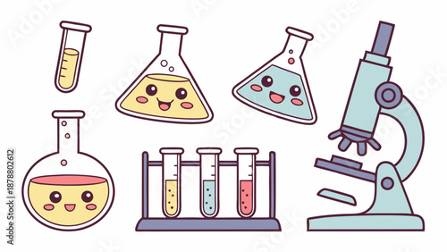 Cute Kawaii Science Lab Equipment and Microscope for Chemistry Education and Fun Learning Projects