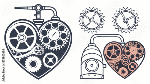 Steampunk Heart Machine Gears Vector Illustration for Valentine Love Romance Technology Design Projects