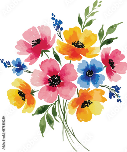 Seamless watercolor floral background featuring a spring nature pattern with pink rose blossoms and yellow pansy flowers in a garden art vector illustration