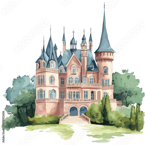 Rundale Palace. Rundale Palace watercolor vector illustration