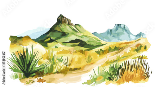 Rano Raraku. Rano Raraku hand drawn watercolor illustration