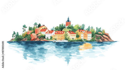 Stockholm Archipelago. Stockholm Archipelago watercolor vector illustration