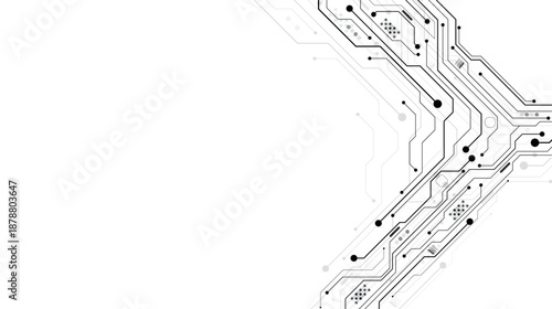 Vector abstract technology frame made of circuit board wires and digital elements. white futuristic background with microchip components.