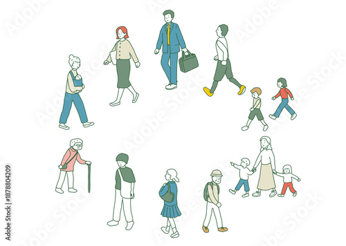 歩く人々　ベクターイラスト