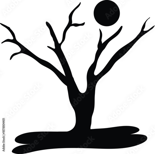 ICONS Stylized bare tree silhouette with a full moon representing winter or a dark night perfect for seasonal or mystical themes