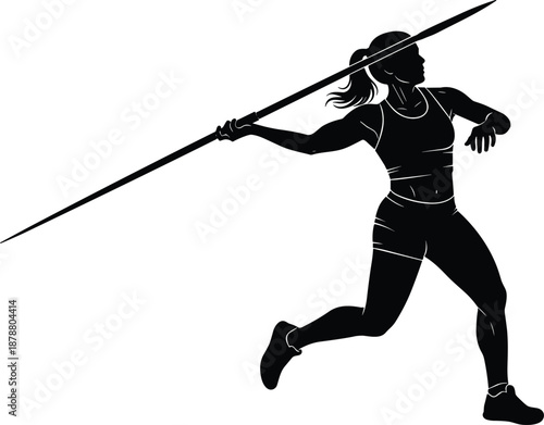 Female athlete javelin throw silhouette isolated on white background strength power sports action motion competition illustration