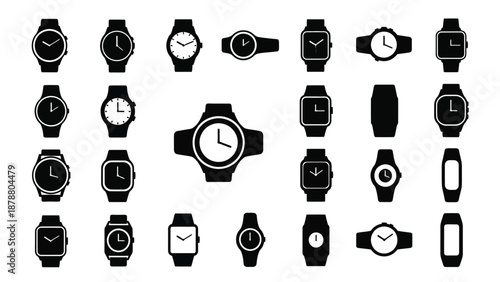 Various watch silhouettes collection showcasing diverse styles and timekeeping a clean backdrop on white background