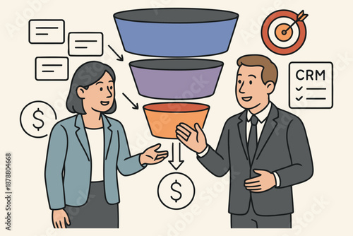 marketing specialists analyzing sales funnel and crm data