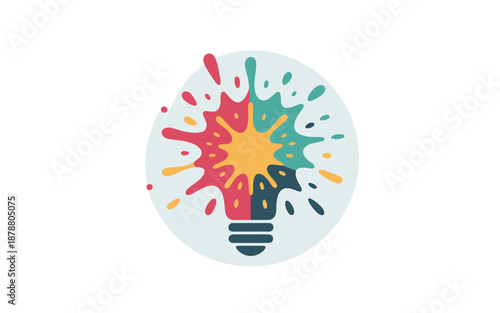 A colorful lightbulb icon with a creative splash design on a white background