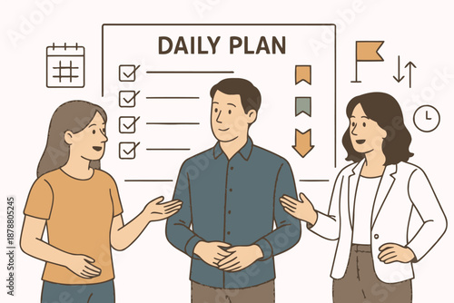 team reviewing daily plan and productivity checklist