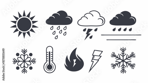 Weather Forecast Icons Set for App Design Temperature Rain Snow Sun Wind Lightning Climate Alerts UI Elements