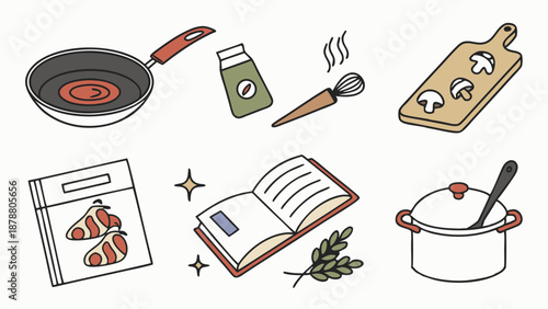 Cooking Ingredients and Recipe Book Icons for Food Bloggers Home Chefs Meal Prep Design Elements