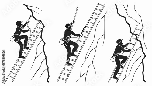 Climber Ascending Steep Rock Face Using Portable Ladder for Extreme Outdoor Challenge and Achievement Illustration