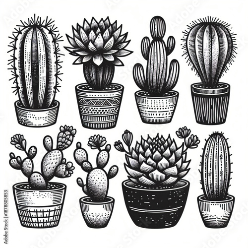 Vector illustration of a blooming spring hyacinth and green cactus in a garden flowerpot isolated on a white background for botany nature decoration