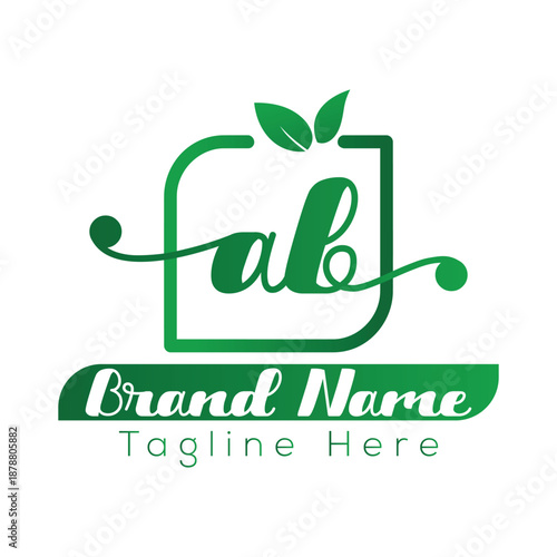Green gradient abstract logo with leaves and text placeholders for brand name and tagline vector 1