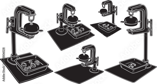 Multiple views of a desk lamp on various surfaces