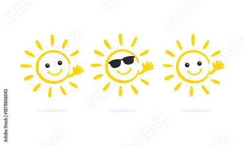 Hand Drawn Happy Sun Cartoon Icon Vector Illustration, easily editable.