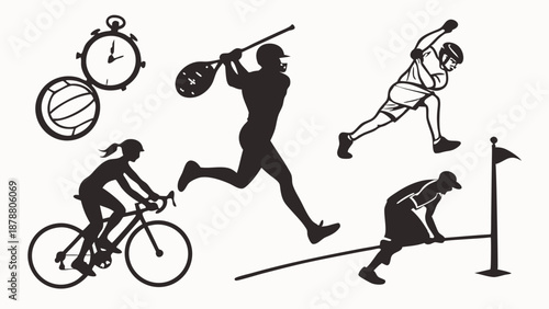 Dynamic Sports Silhouettes for Fitness Marketing Web Design Track Running Cycling Pole Vaulting Competition Graphics