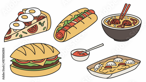 Delicious Fast Food Collection for Restaurant Menus Website Banners Appetizing Pizza Hotdog Burger Soup Design Elements