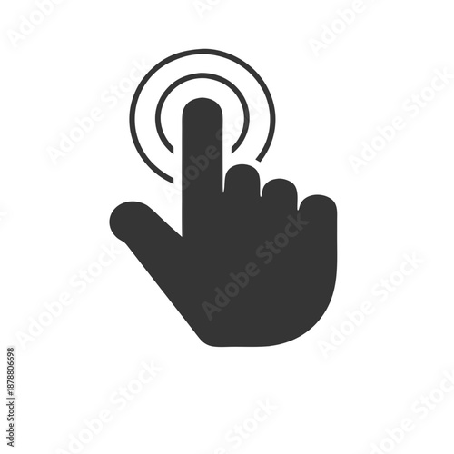 Minimal touch interface icon with a finger pressing a target circle. Tap, click and touchscreen gesture symbol for mobile app UI, web buttons and usability guides.