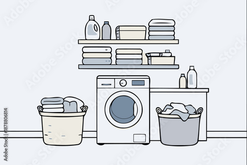 simple laundry room illustration with washing machine