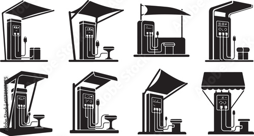 Variety of Gas Pump Stations with Different Canopy Designs