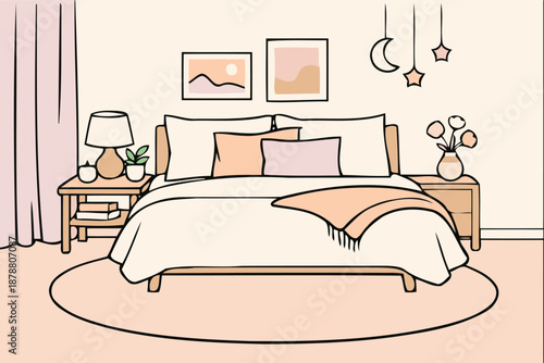 cozy bedroom interior with bed and nightstands