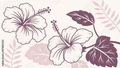 Elegant Purple Hibiscus Flower Illustration for Tropical Spa Branding Summer Vacation Invitations Website Backgrounds