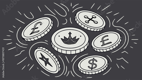 Glowing Assorted Currency Coins Pile Representing Wealth Investment Growth Finance Success for Web Design