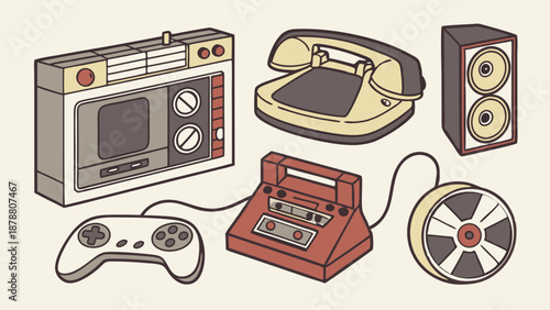 Retro Technology Collection for Nostalgic Media Design and Vintage Tech Web Graphics Projects